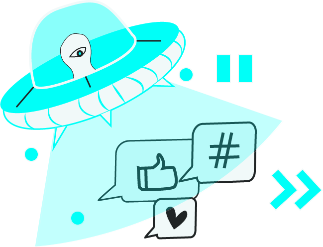 Illustration d'un alien représentant la communication et la gestion des réseaux sociaux