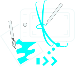 illustration d'une tablette graphique et d'un pinceau